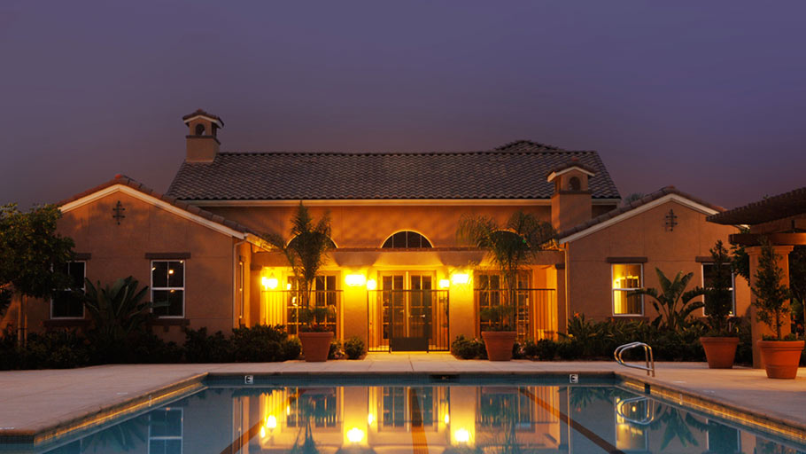 Jamboree Montecito Vista Irvine CA affordable community pool twilight

